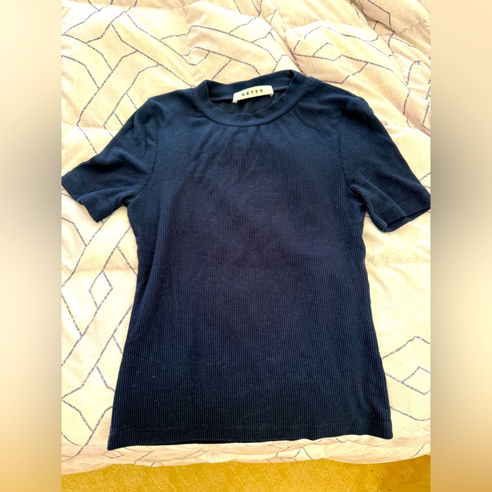 Dark Blue Short Sleeve Knit Top